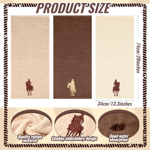 SmoothNovelty 3 Pcs Brown Western Cowboy Hand Towels Embroidery Bathroom - color: Western Cowboy, size: 13.3 x 29.5 inches