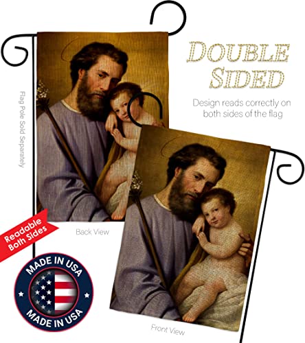 St. Joseph and Infant Jesus Burlap Garden Flag-Religious Faith Hope Grace Peace Dove Christian Religion Easter House Decoration Banner Small Yard Gift Double-Sided, Made in USA