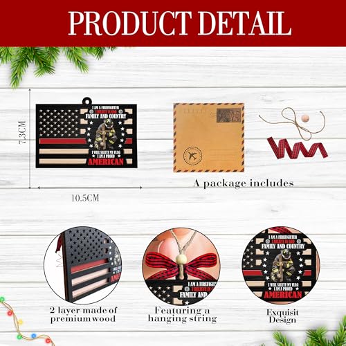 American Flag Firefighter Ornament 2025-2 Layer Wooden Firefighter Ornaments for Christmas Tree - Firefighters Christmas Hanging Decor - Firefighter Gifts for Men Woman Christian - Fireman Ornament