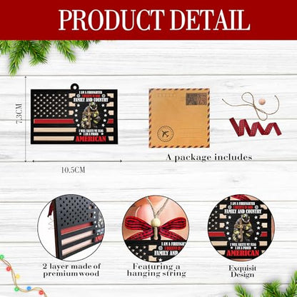American Flag Firefighter Ornament 2025-2 Layer Wooden Firefighter Ornaments for Christmas Tree - Firefighters Christmas Hanging Decor - Firefighter Gifts for Men Woman Christian - Fireman Ornament