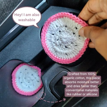 Cotton Crotchet Fruit Car Coaster Set (Dragon Bloom) - color: Dragon Pop