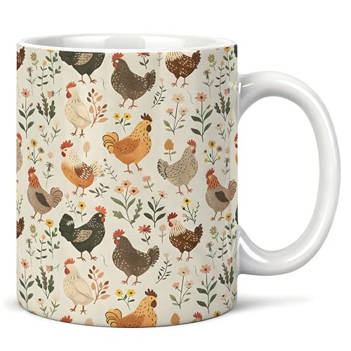 Farmhouse Chicken Mug 11 oz, Chicken Mom Lady Gifts Coffee Cups Ceramic, Cottagecore Farm Animal Lover Gifts Ceramic Mug for Coffee Tea Hot Cocoa Home Office Work - color: 24Child