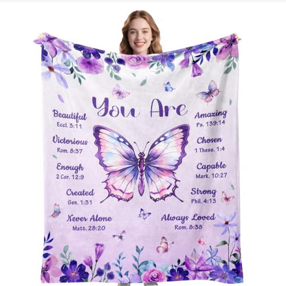 kituzol Christian Gifts for Women, Birthday Butterfly Gift Blanket - color: Purple