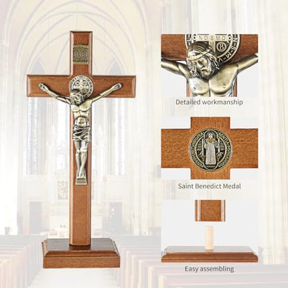 ACHIBANG Standing Crucifix, 10 Inch Wooden Catholic Jesus Wall Cross - size: 10.6"L x 5"W