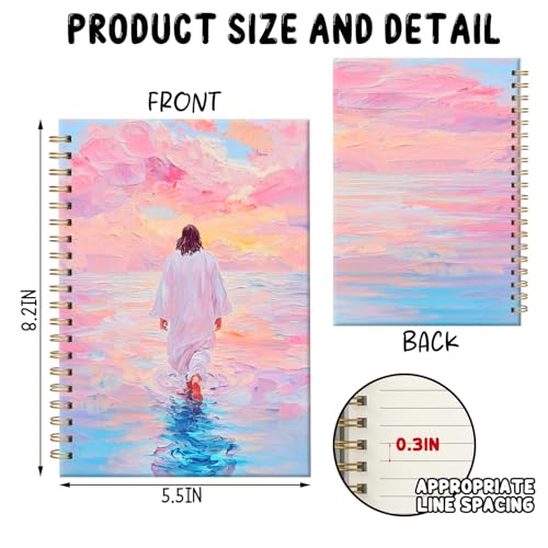 Christian Journal - Spiral Notebook Featuring Jesus Walking on Water, Church Notes Journal, Inspirational Gift for LDS & Church Members, Spiritual Thank You Gifts for Women 5.5x8.2 Inch - color: White Pink, style: Jesus Walking on Water