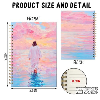 Christian Journal - Spiral Notebook Featuring Jesus Walking on Water, Church Notes Journal, Inspirational Gift for LDS & Church Members, Spiritual Thank You Gifts for Women 5.5x8.2 Inch - color: White Pink, style: Jesus Walking on Water