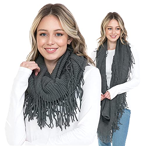 BASICO Fall Winter Scarfs for Women Plaid Infinity Scarf for Cold Weather Circle Loop Scarves - color: Dark Grey