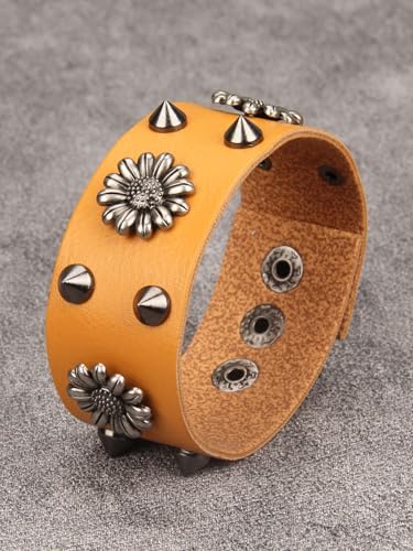 Jeilwiy Punk Rock Gothic Black Rivet Leather Spiked Necklace Collar Neckband Leather Choker Necklace for Women Mom Gifts Adjustable - color: HGB151-Orange