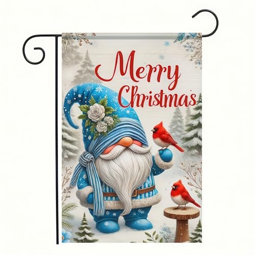 BlissYard Christmas Gnome Garden Flag 12x18 Inch Polyester - color: Gnome and Cardinals