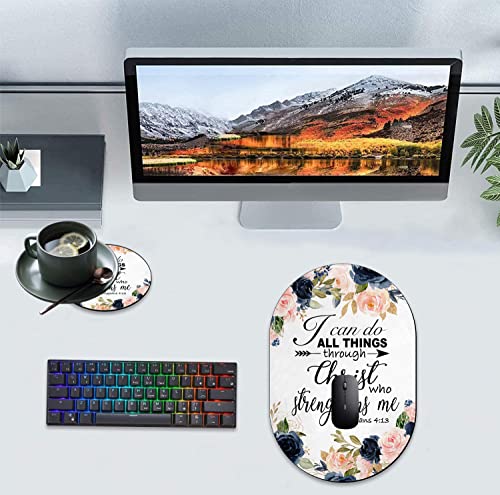 Personality Mouse Pad with Coaster Set, Bible Phil 4-13 Floral Fashion Design Mouse Pad Non-Slip Rubber Gaming Mouse pad Computer Laptop - color: Bible Phil 4-13 Floral