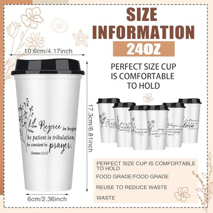 12 Pcs Fathers Day Cups Bulk Christian Gifts Plastic Reusable Coffee Cups with Lid 16 oz Inspirational Bible Verse Tumbler Religious Gift for Men Dad Church Sunday School(Black and White) - color: Black/White