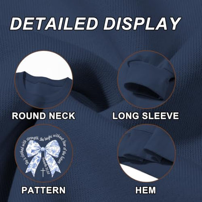Bow Sweatshirt Christian Jesus Sweatshirts for Women Faith God Long Sleeve Shirts Bible Verse Graphic Pullover Gifts - color: Grayblue, size: Small