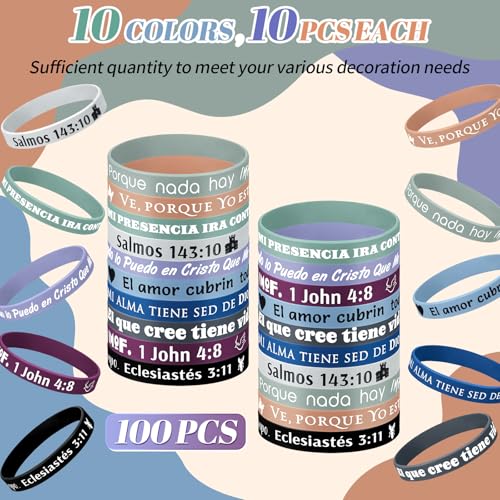 Foilswirl 100 Pcs Spanish Bible Verse Wristbands Christian Rubber, Bright - color: Bright
