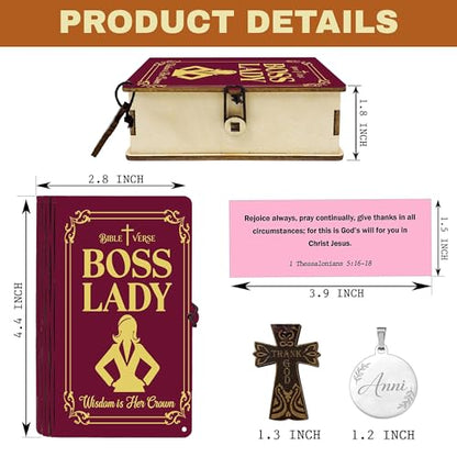 Personalized Bible Verse Box for Boss Lady with Prayer Cross, 150 Color-Coded Scripture Cards, Custom Name Keychain, Christian Appreciation Gift, Faith Encouragement Keepsake - color: Boss Lady