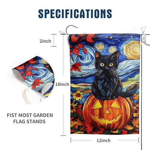 Stained Glass Black Cat Fall Garden Flag Halloween Pumpkin Yard Signs Autumn Sunflower Blue Sky Thanksgiving Banner for Outside 12x18 Double Sided Small Outdoor Decorative - color: autumncat