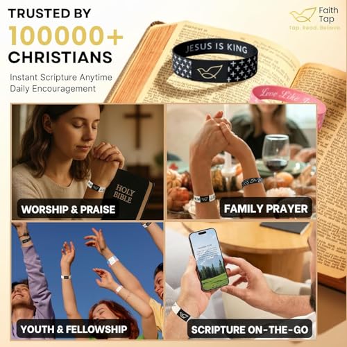 Lusinus Bible Verse Bracelets, Tap for Scripture, NFC Daily Wristband - color: Pink (4Pcs)