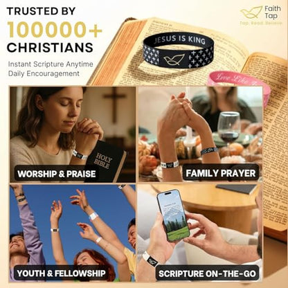 Lusinus Bible Verse Bracelets, Tap for Scripture, NFC Daily Wristband - color: Pink (4Pcs)