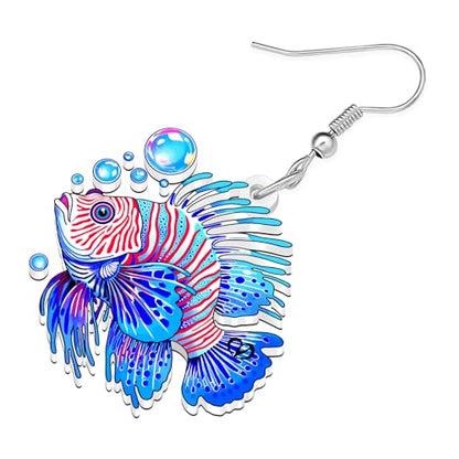 DUOWEI Novelty Cartoon Tropical Betta Fish Acrylic Earrings Colorful Marine Life Drop Dangle Jewelry Gifts - color: Blue