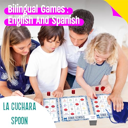 SpriteGru Spanish Bingo Game, 25 Bingo Board Spanish & English Vocabulary Word Game Bilingual Educational Toys for Language Learning - Ages 5 and up (Up to 25 Players) - style: 25 Pcs Spanish Bingo Game