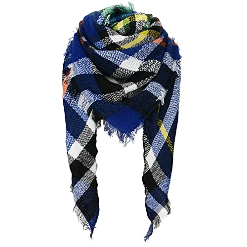 American Trends Scarfs for Women Winter Triangle Scarf Classic Plaid Warm Scarf Soft Scarves Knitted Wrap Shawl - color: Triangle Striped Blue & Black & White