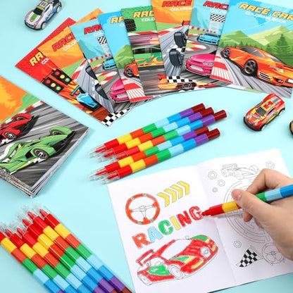 BenLouis 24 Race Car Mini Coloring Books with 24 Crayons for Kids Bulk - style: Racecar