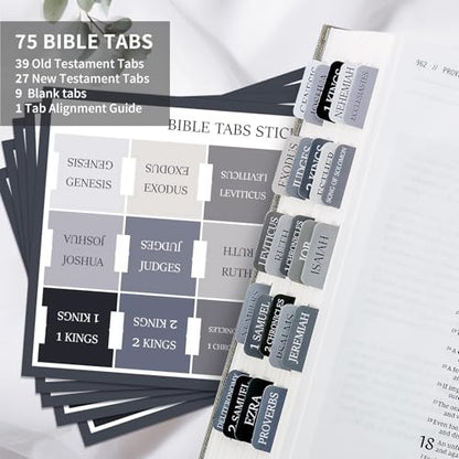 Taja Bible Tabs, 75 Large Print Index Tabs for Women & Men - color: H-gray