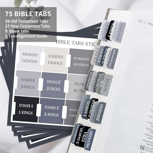 Taja Bible Tabs, 75 Large Print Index Tabs for Women & Men - color: H-gray