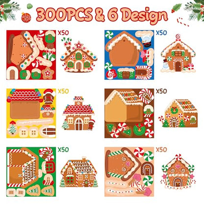 Haooryx Christmas DIY Gingerbread Stickers - 300pcs Self-Adhesive Christmas Make a Gingerbread House Sticker Roll Make Your Own Sticker GiftWrap Decals DIY Art Craft Winter Xmas New Year Gift Wrapping - style: Christmas Gingerbread House 1Roll