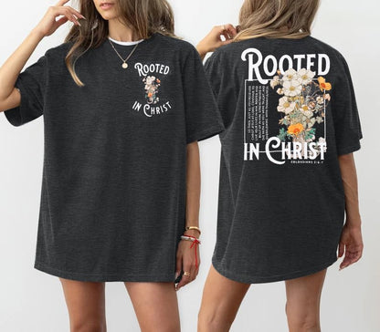 Rooted in Christ Shirt Christian Shirts for Women Jesus Oversized Tshirt - color: Dark Grey, size: Medium