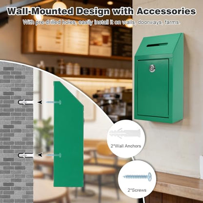KYODOLED Cash Box for Farm Stand, Money Drop Box with Lock & Slot, Green - color: Green, size: 10.24 x 5.7 x 2.95 Inch