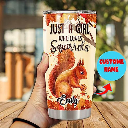 Personalized Squirrel Tumbler With Lid Custom Name Double Wall Vacuum Stainless Steel Travel Coffee Mug Insulated Cup Drinking Gifts Birthday For Kids Men Women - color: Squirrell