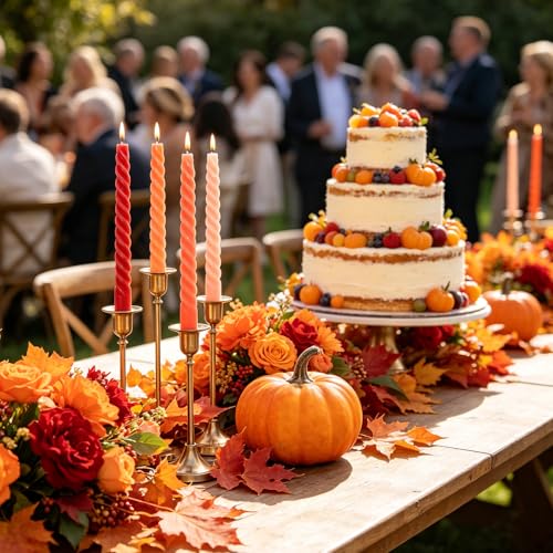 Whaline 8Pcs 10 Inch Fall Orange Spiral Taper Candles Gradient Color Dripless Twisted Wax Candles Long Unscented Candle Sticks for Autumn Thanksgiving Halloween Home Party Supplies - color: Fall
