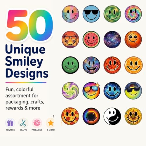 Smiley Face Stickers for Kids, 50 Pcs, 2.12 Inch Large Waterproof - color: Multicolor