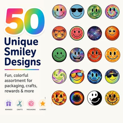 Smiley Face Stickers for Kids, 50 Pcs, 2.12 Inch Large Waterproof - color: Multicolor