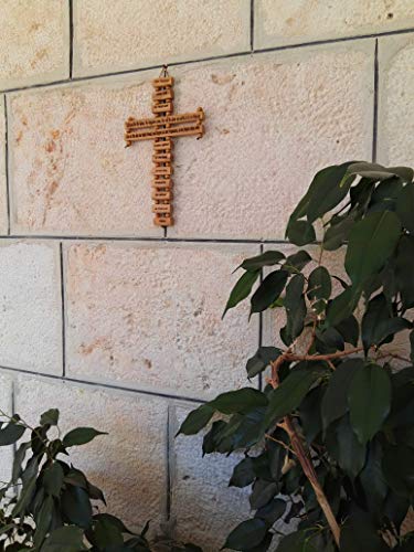 Olive Wood Large Wall Decor Cross (9 Inches) with Lord's Prayer (Our Father Prayer) in English from Bethlehem Holy Land - size: 9.3"L x 5.5"W