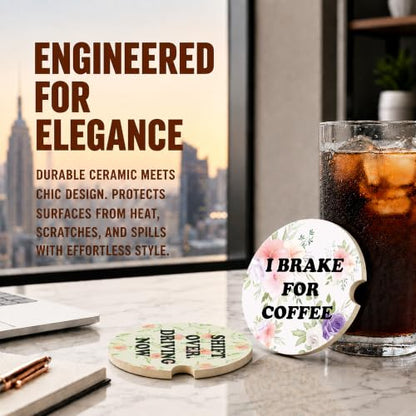 Funny Coffee Lover Car Coasters, Colorful Girly Floral Cup Holders, 23 - color: Coffee Lover