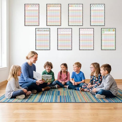 8 Pcs Pastel Gingham Incentive Chart for Classroom Management 11x16.5 Inch