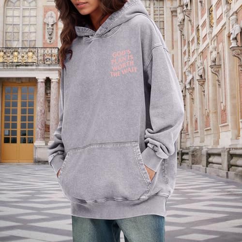 Christian Graphic Hoodies for Women God Bible Verse Oversized Hoodie Religious Letter Print Acid Wash Sweatshirts - color: Gray, size: XX-Large