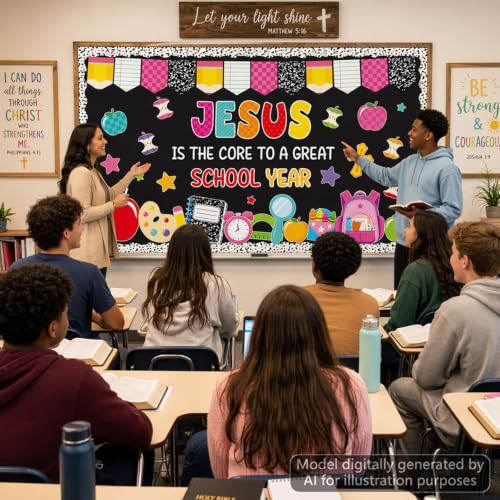 Back To School Religious Classroom Bulletin Board Christian Composition Theme Classroom Decor Jesus is The Core to a Great School Year Bulletin Board for Sunday Schools Teacher Nursery Door Wall Decor