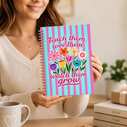 JMICTUB Boho Floral Teacher Spiral Notebook 5.5x8.3, End of the Year Teacher Appreciation Gifts Hardcover Lined Journal - color: Spiral notebook-04