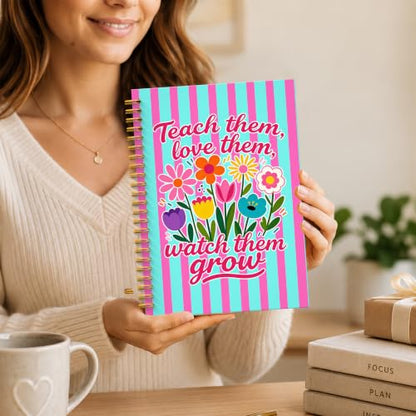 JMICTUB Boho Floral Teacher Spiral Notebook 5.5x8.3, End of the Year Teacher Appreciation Gifts Hardcover Lined Journal - color: Spiral notebook-04