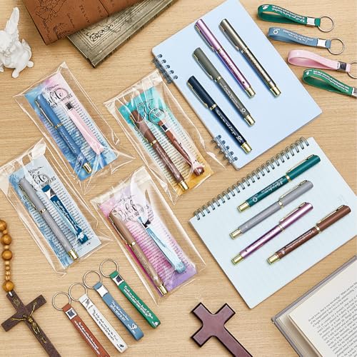 Feifeiya 25 Sets VBS Christian Church Gifts Bulk Bible Verse Plastic Gel Pen Religious Silicone Keychains Scripture Bookmarks for Men Women Empowerment Sunday Study Group Gifts(Colorful) - color: Colorful