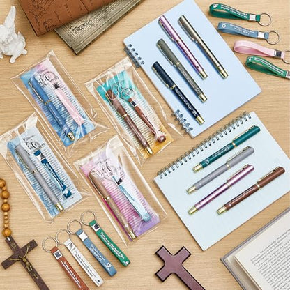 Feifeiya 25 Sets VBS Christian Church Gifts Bulk Bible Verse Plastic Gel Pen Religious Silicone Keychains Scripture Bookmarks for Men Women Empowerment Sunday Study Group Gifts(Colorful) - color: Colorful