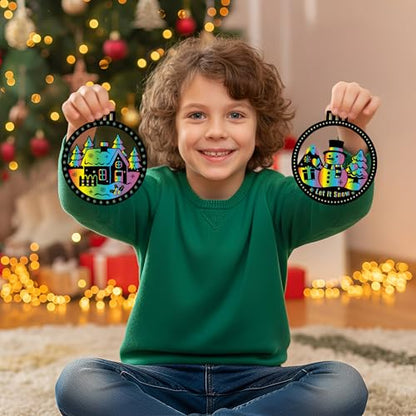 CY2SIDE 60PCS Winter Christmas Tree Ornaments Scratch Card, Xmas Hanging Scratch Paper Cards, Winter Magic Rainbow Color Paper Card for Classroom Project - style: Christmas Tree