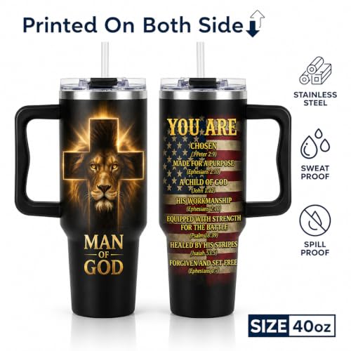 Christian Gifts for Men, Religious Gifts for Mens, Man of God Gifts, Christian Gifts for Husband, Dad, Grandpa, Fathers Day, Birthday, Christmas, 40 Oz Tumbler with Handle Lid Insulated - color: Christian Men