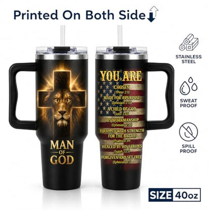Christian Gifts for Men, Religious Gifts for Mens, Man of God Gifts, Christian Gifts for Husband, Dad, Grandpa, Fathers Day, Birthday, Christmas, 40 Oz Tumbler with Handle Lid Insulated - color: Christian Men