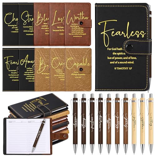 Spakon 40 Pcs Christian Gifts Bulk Prayer Journal with Pens, 3 Colors - color: Dark Brown, Lightbrown, Black