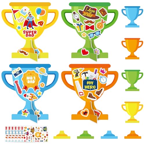 PAIVSUN 24Pcs Fathers Day Crafts for Kids, Make Your Own 3D Trophy for Dad, Father's Day Decorations Gifts DIY Crafts Kit for Classroom School Activities Home Party Favor Supplies - style: Fathers Day Trophy