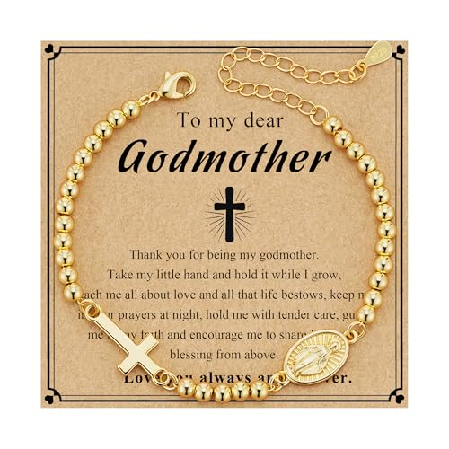 First Communion Gifts for Girls Virgin Mary Cross Bracelet Non Tarnish Baptism 1st Holy Communion Confirmation Gifts Christian Religious Catholic Jewelry - color: Godmother,Gold