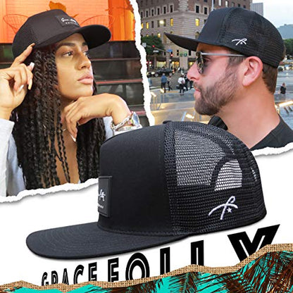 Grace Folly Trucker Hat for Men & Women. Snapback Mesh Caps - color: Black